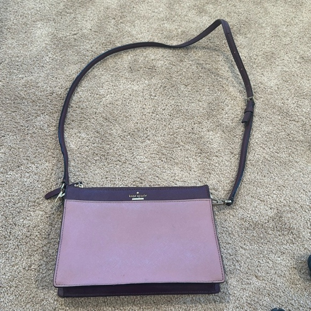 Kate Spade Pink and Maroon Color Block Saffiano Leather Crossbody